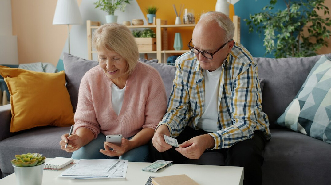 retired couple reviewing finances